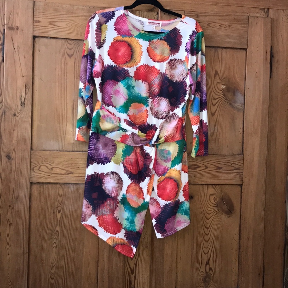 Geometric colorful splash print tunic, size large